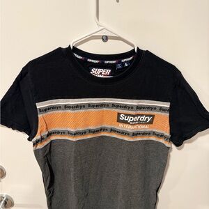 Superdry Black and Gray Tee with Bold Orange Accent